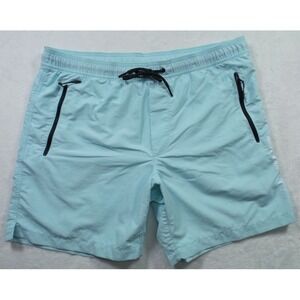 American Eagle Shorts Mens Large Blue Swim Trunks Zip Pockets Drawstring Stretch